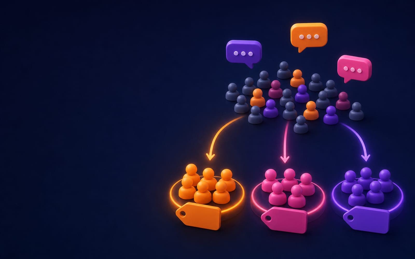 Contact tokens being sorted into three groups marked with colored tags